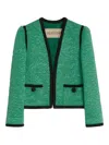 Valentino Womens Pure Green Floral Crop Wool And Silk Jacket
