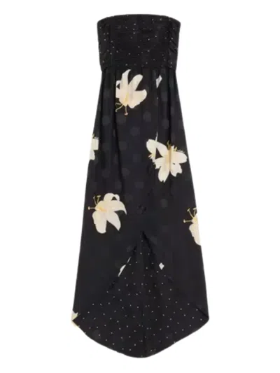 Valentino Double Crepe Jacquard Long Dress In Black