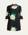 Valentino Apres Lhiver Macro Ortensia Mini Dress With Bow In Black