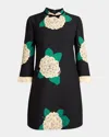 Valentino Apres Lhiver Macro Ortensia Mini Dress With Bow In Black