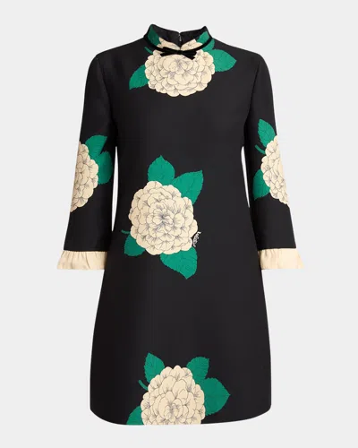 VALENTINO APRES LHIVER MACRO ORTENSIA MINI DRESS WITH BOW