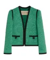 Valentino Womens Pure Green Floral Crop Wool And Silk Jacket