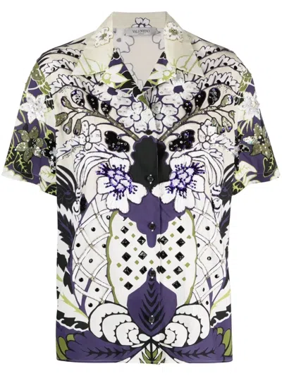 Valentino Garavani Arazzo-print Sequined Shirt In White