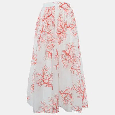 Pre-owned Valentino Archive '68 White Printed Cotton & Silk Midi Skirt M
