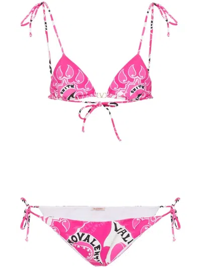 Valentino Archive Manifesto Printed Bikini In Pink