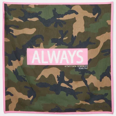 Pre-owned Valentino Army/soft Pink Camouflage Printed Cotton Bandana Scarf In Multi
