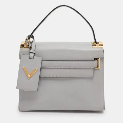 Pre-owned Valentino Garavani Ash Grey Leather My Rockstud Top Handle Bag In Gray