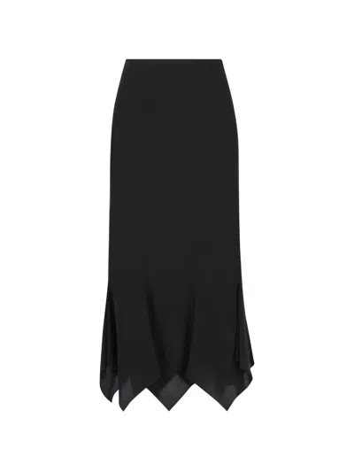 Valentino Crepe De Chine Skirt Asymmetric Hem In Black