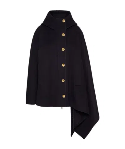 Valentino Asymmetric Hooded Coat In Black