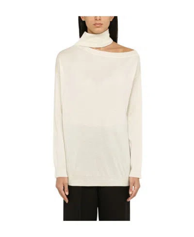 Valentino Asymmetric Turtleneck Sweater In White