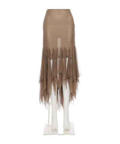 Valentino Asymmetrical Chiffon Skirt In Brown