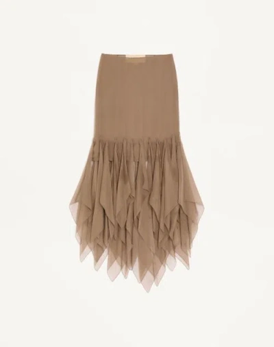 Valentino Asymmetrical Chiffon Skirt Woman Military Green 46 In Brown