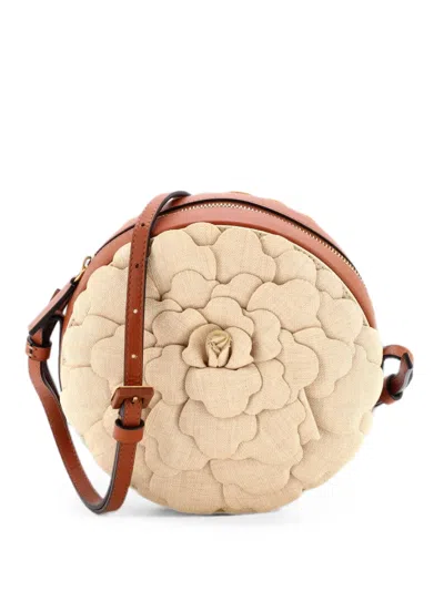 Pre-owned Valentino Garavani Atelier 03 Rose Edition Round Canvas Crossbody Bag In Neutrals
