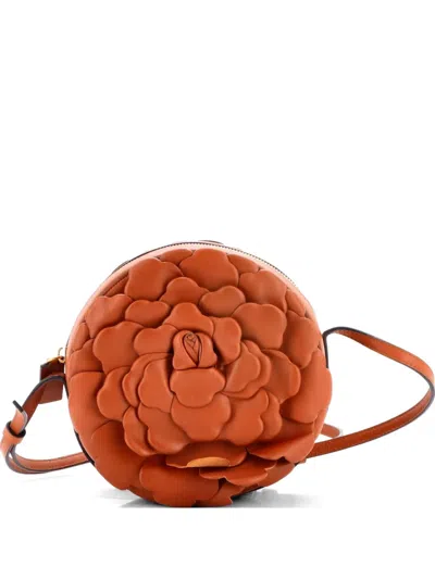 Pre-owned Valentino Garavani Atelier 03 Rose Edition Round Leather Crossbody Bag In Brown