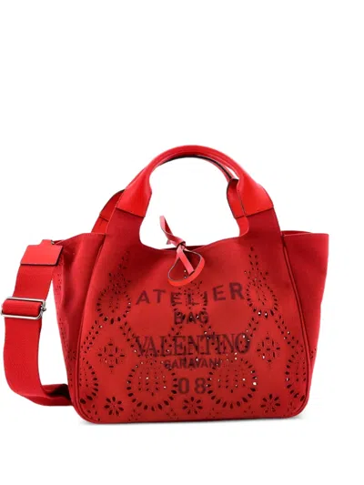 Pre-owned Valentino Garavani Atelier 08 Canvas Medium Tote Bag In Red