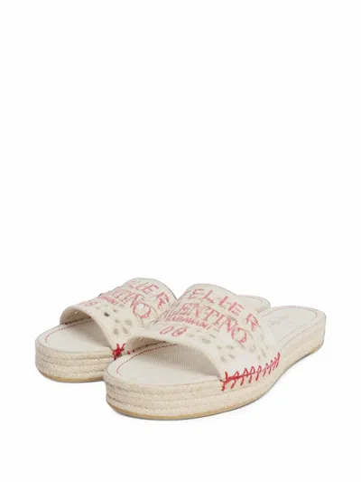 Pre-owned Valentino Garavani Atelier Broderie Slides In Neutrals