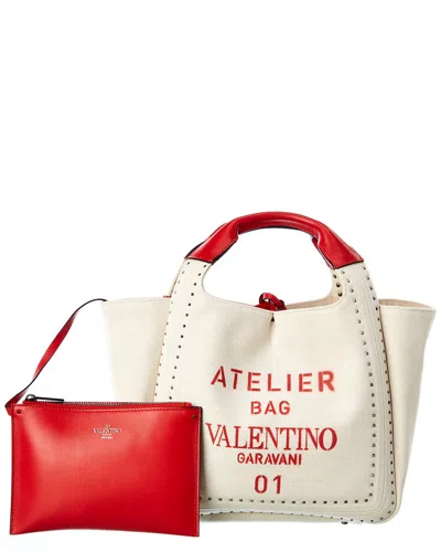 Valentino Garavani Valentino Atelier Canvas & Leather Tote In Neutral