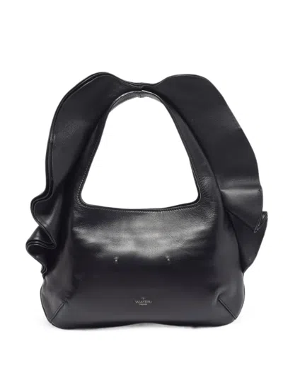 Pre-owned Valentino Garavani Atelier Rouches 04 Hobo Bag In Black