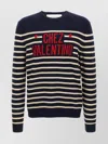 Valentino Garavani Crewneck Sweater With Bold Jacquard Motif In Black