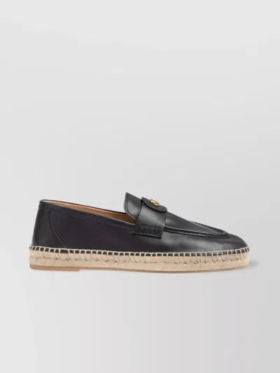 Valentino Garavani Avenue Palm Goatskin Espadrilles With Jute Sole In Black
