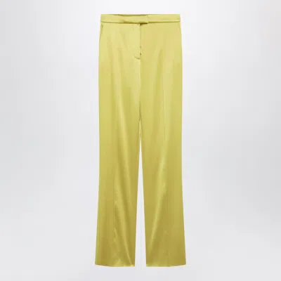 Valentino Garavani Avocadocolored Trousers In Shiny Silk Blend In Yellow