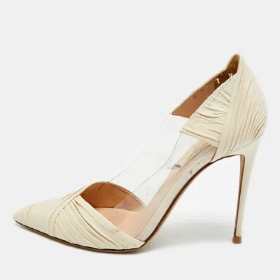 Pre-owned Valentino Garavani B-drape Size 38.5 Beige Leather And Pvc Pumps In Sand