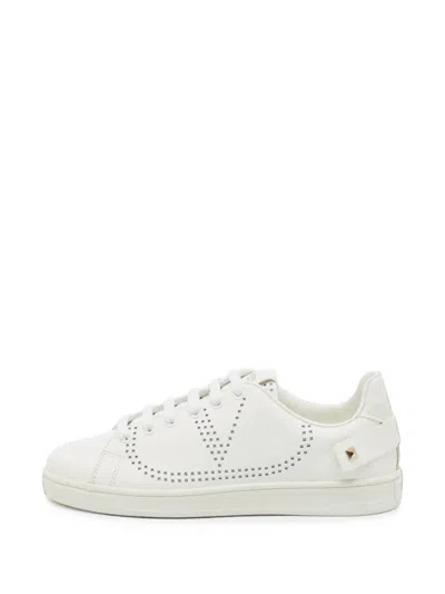 Pre-owned Valentino Garavani Backnet Perforated Leather Sneakers In White