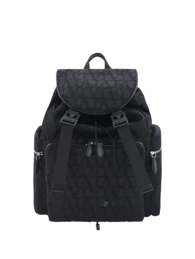 Valentino Garavani Toile Iconographe Backpack In Black