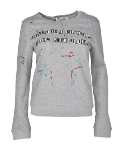 Valentino Bag Collar Slogan Printed Sweater In Gray