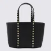 Valentino Garavani Black Leather Rockstud Totes In Black