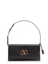 Valentino Devain Leather Shoulder Bag With Metal Vlogo Signature In Black