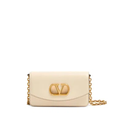 Valentino Garavani Small Leather Clutch With Adjustable Chain Strap In White