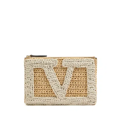 Valentino Garavani Viva Superstar Crochet Raffia Pouch In Multi
