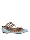 Valentino Rockstud Patent-leather Ballet Flats In Azul Claro