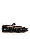Valentino Signature Vlogo Ballerina Shoes In Velvet In Black
