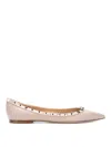 Valentino Pointed Toe Flat Shoes With Gold-tone Rockstuds In Pink
