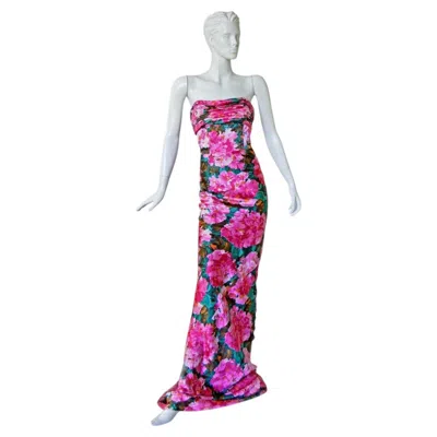 Pre-owned Valentino Balenciaga "pretty In Pink" Floral Strapless Silk Gown By Nicholas Ghesquiere In Purple