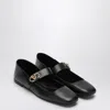 Valentino Garavani Vlogo Locker Mary-jane Ballerina In Eel With Flower Application Woman Black 37.5