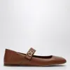 Valentino Vlogo Leather Mary Jane Ballerina Flats In Brown