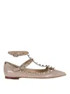 Valentino Lace-up Shoes With Ankle Strap And Studded Detailing In Nude & Neutrals