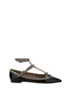 Valentino Rockstud Leather Flat Ballerina Shoes