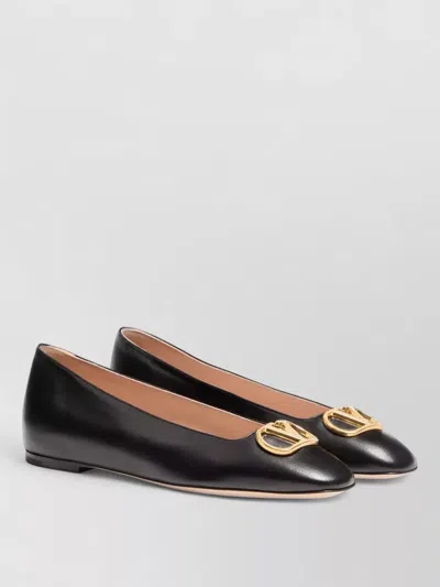 Valentino Garavani Black V Logo Signature Ballerina Flats In Nappa Leather In Multi