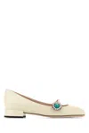 Valentino Ivory Kid Leather Ballerinas With Crystal Flower In Ivorycrystalturchese