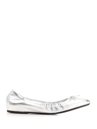 Valentino Garavani Vlogo Signature Metallic Leather Ballet Flat In Silver