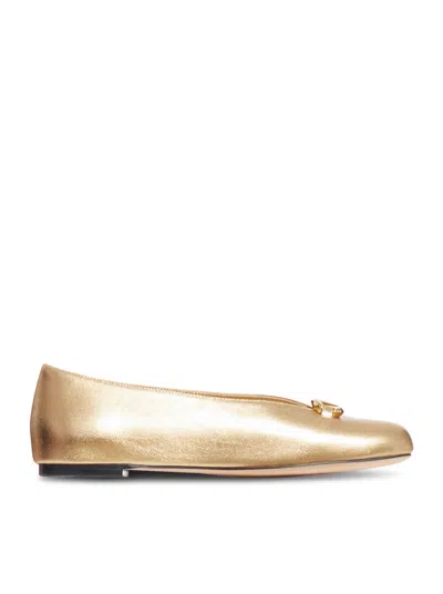 Valentino Garavani Vlogo Signature Ballerina Shoes In Gold