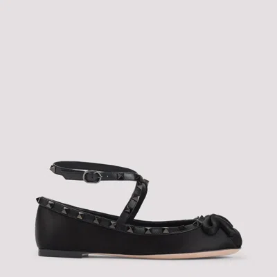 Valentino Garavani Rockstud-strap Satin Ballerinas In Black