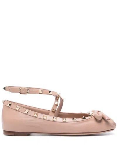 Valentino Garavani Ballerine Rockstud In Pelle In Pink