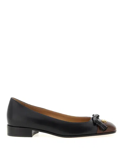 Valentino Garavani Leather Valet Du Roi Ballet Flats In Black