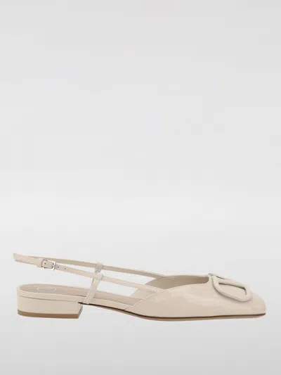 Valentino Garavani Valentino Vlogo Leather Ballerina Flat In Silver