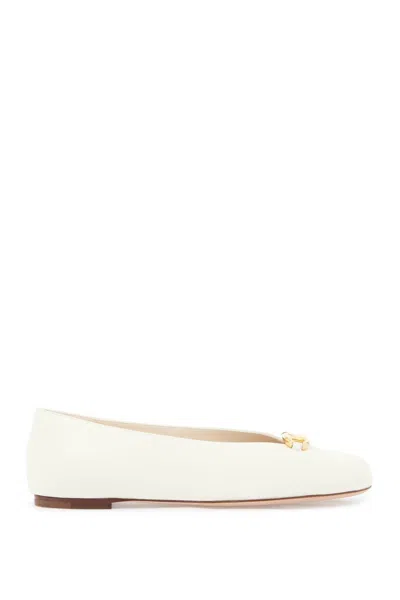 Valentino Garavani Vlogo Medallion Calfskin Ballerina Flats In White